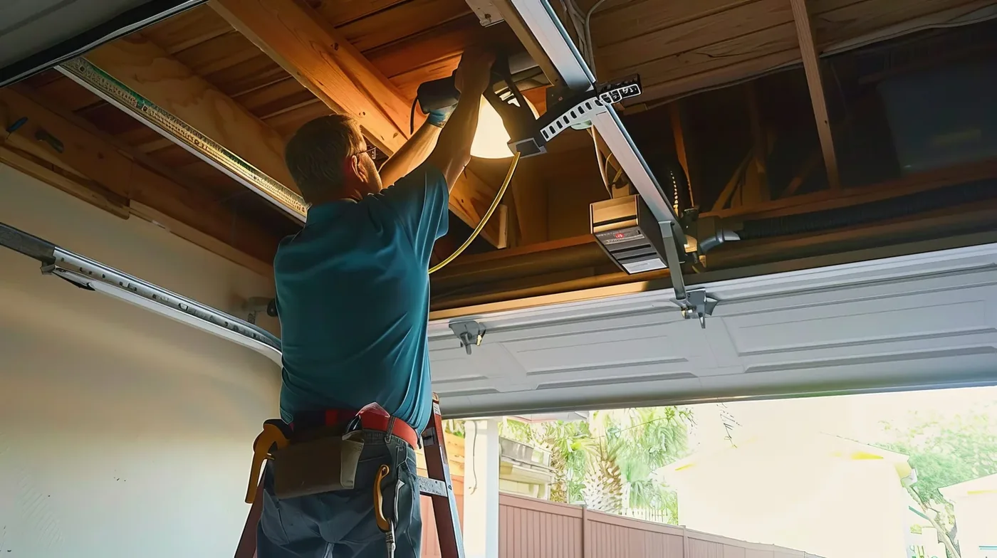 Garage door opener installation in progress on a DFW home